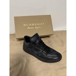Burberry Shoes Mens Size 43 Black Blue Check Leather Sneakers Made in Italy